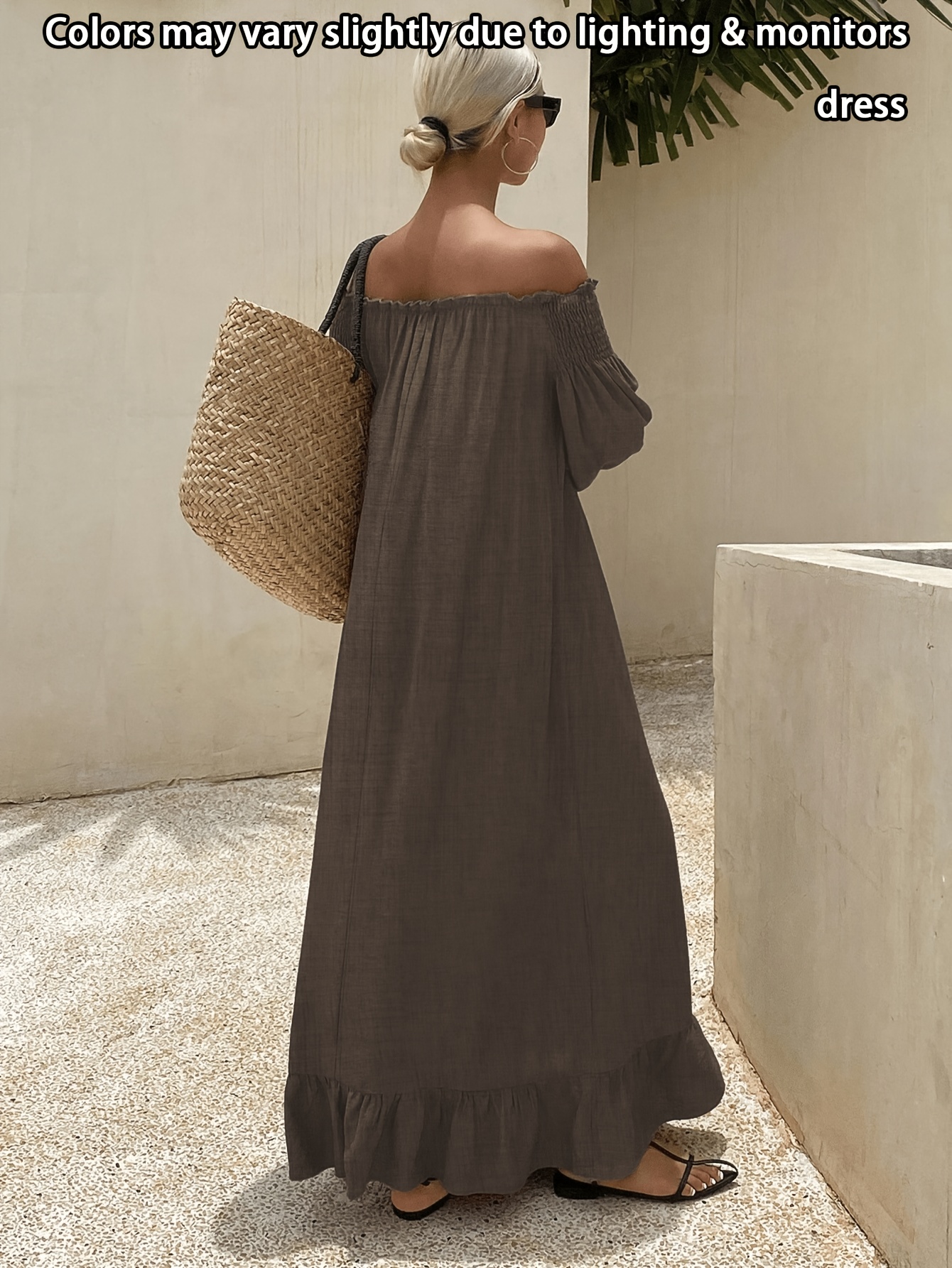 womens solid shoulder long sleeve loose vacation - Temu