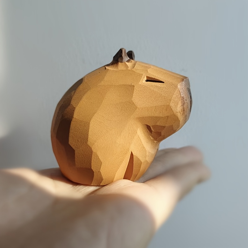 Image of 1pc Handmade Wooden Capybara Figurines, Hand-carved And Painted Artworks, Animal Decorations, Desktop Decorations, Home Decoration Sculptures, Exquisite And Cute To More Warm, Warm And Comfortable