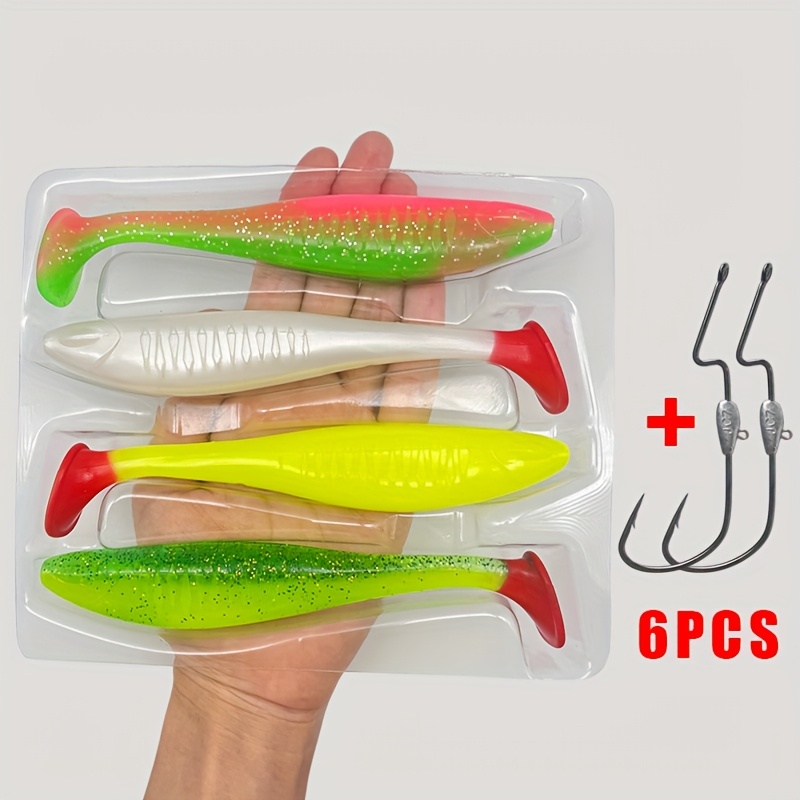 TEMU 6pcs Super Large Soft Bait 14cm/18.5g Swing Tail T Tail Tpe Fake Bait Road Sub-lure Fishing Gear Freshwater Sea Applicable Lure Stone Lure Sea
