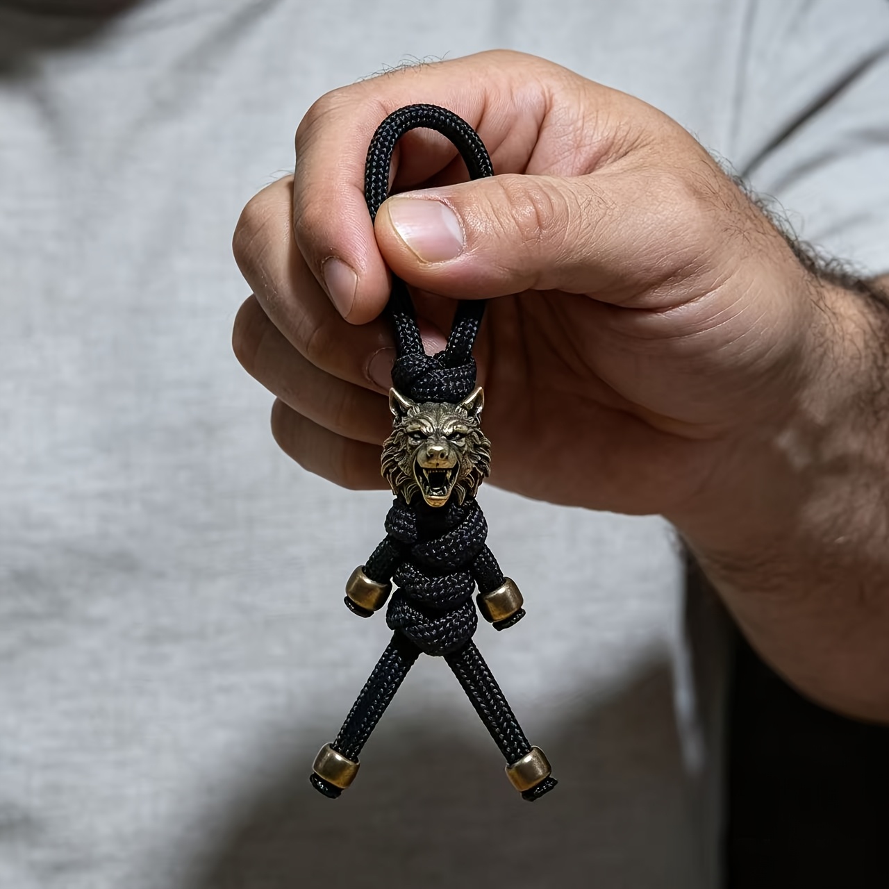 TEMU Hand-woven Vintage Copper Wolf Head Werewolf Warrior Keychain, Handmade Edc Pendant, Outdoor Tactical Motorcycle Backpack Hanging Ornament, Car