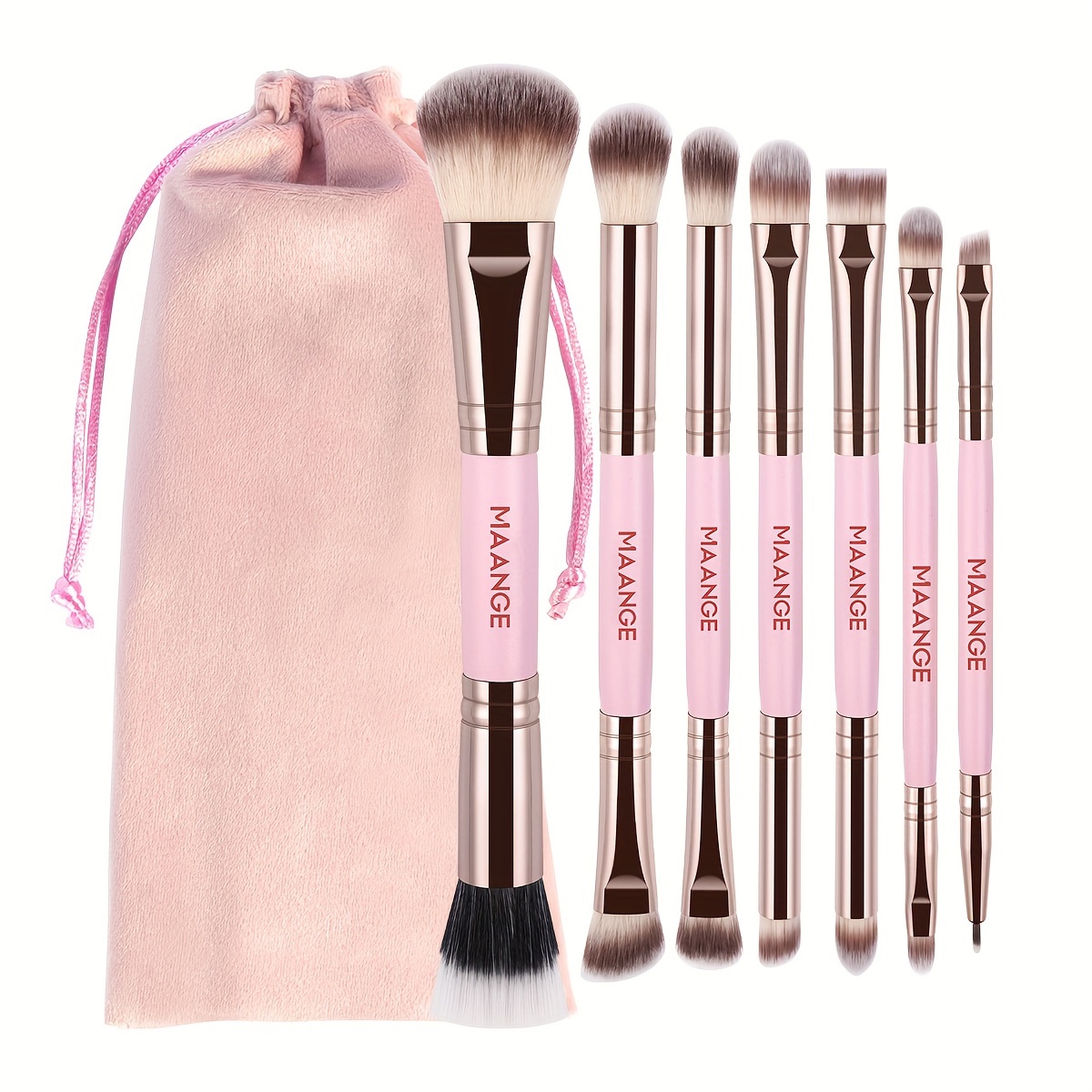 

Maange 7 Pc Kabuki Makeup Brush Set With Velvet Pouch, Dual-ended Soft Nylon Bristle Brushes, Unscented Wand For Foundation, Eyeshadow, Eyeliner, Brow, Highlighter, Lip - All Skin Types