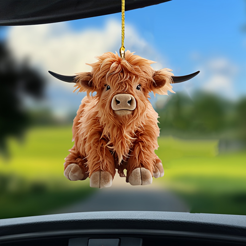 

1pc Highland Cow Acrylic Hanging Ornament - 2d Car Mirror Charm, Keychain, Backpack Pendant, Easy-to-hang Design, Day Gift, For Daughter