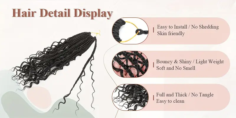 8 pack pre looped boho box braids crochet hair extensions 18 afro curly synthetic heat resistant free unisex bohemian braids for women men versatile for casual formal styles stylish updo accessory boho hair accessories details 1