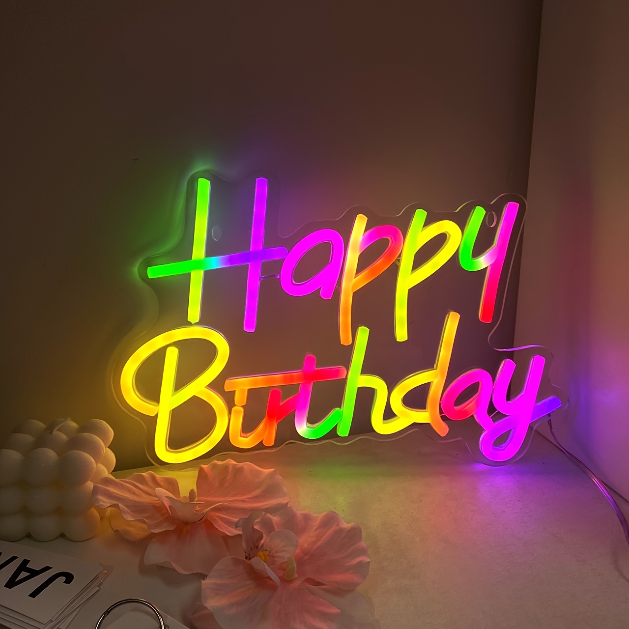 Fomzze Happy Birthday Neon Sign | Changing & Multiple Lighting | Easy-button Control | Usb-powered Led Decor For Birthday Parties, Home & Event Decorations, Christmas Decor