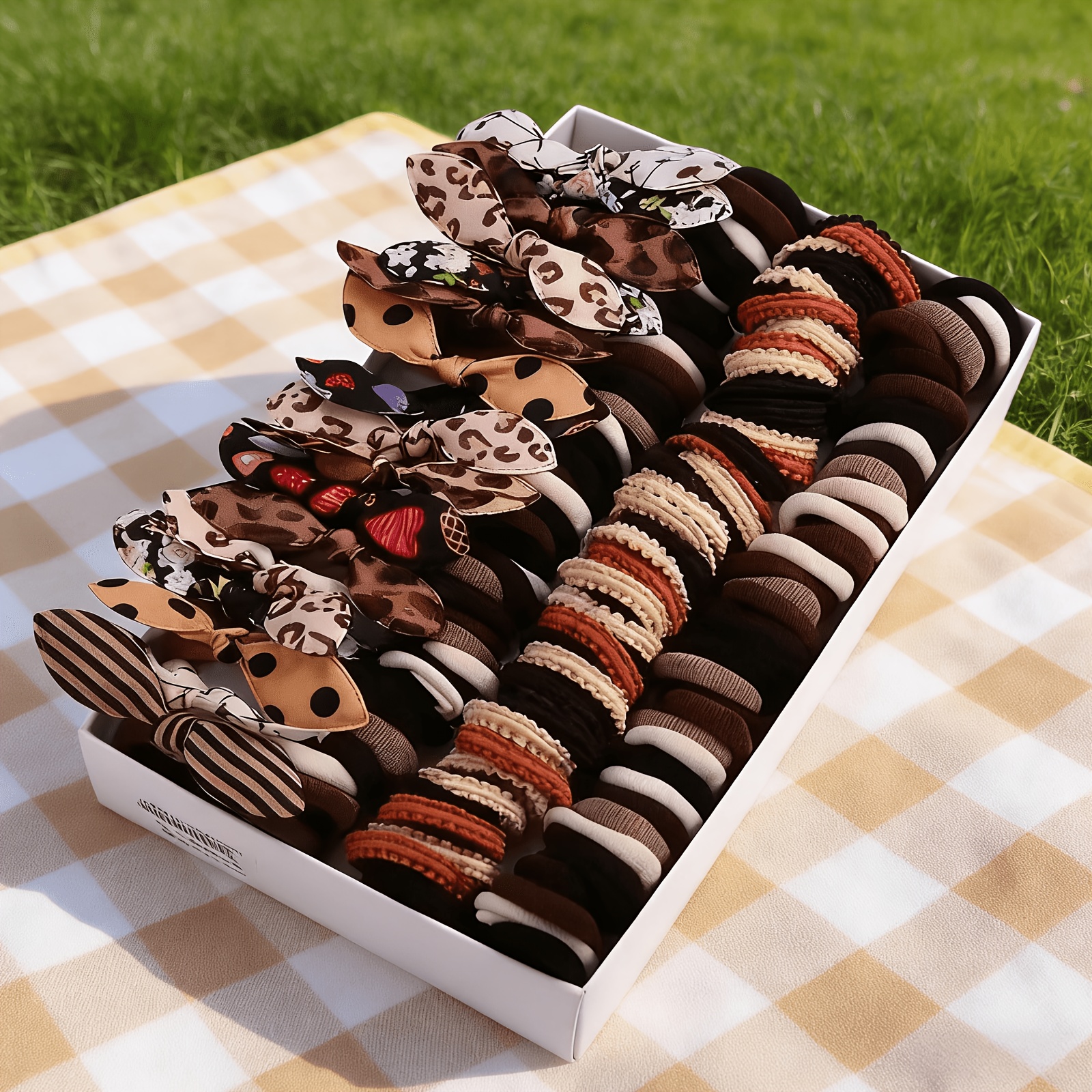 TEMU 82 Pcs Bow Hair Ties Set - Leopard Print & Polka Dot Elastic Hair Bands, No Damage Hair Accessories