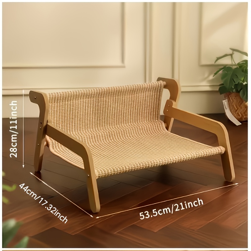 TEMU 2-in-1 Cat Hammock & Scratching Post Combo, Comfortable Durable Solid Wood Pet Rest Bed With Built-in Cat Nest, Easy To Assemble, Cat-friendly