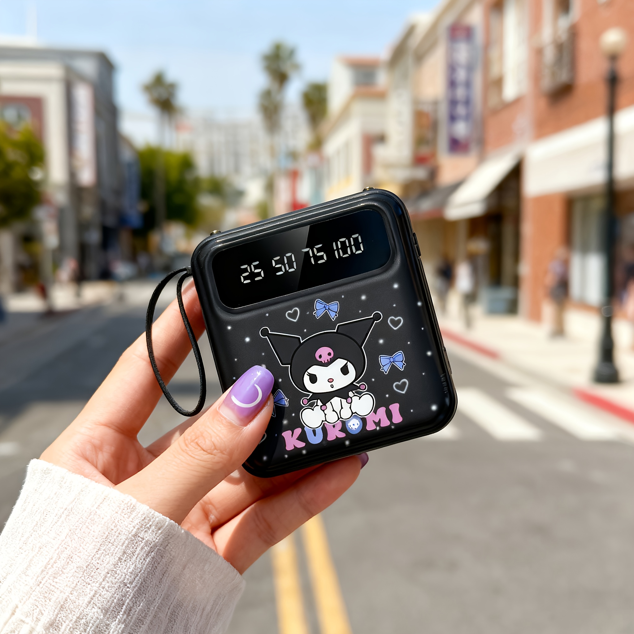 TEMU Kuromi Mini Portable Charger, Cartoon Power Bank With Led Display, For Iphone/ Smartphone & , Outdoor Travel Emergency Backup Battery Pack,