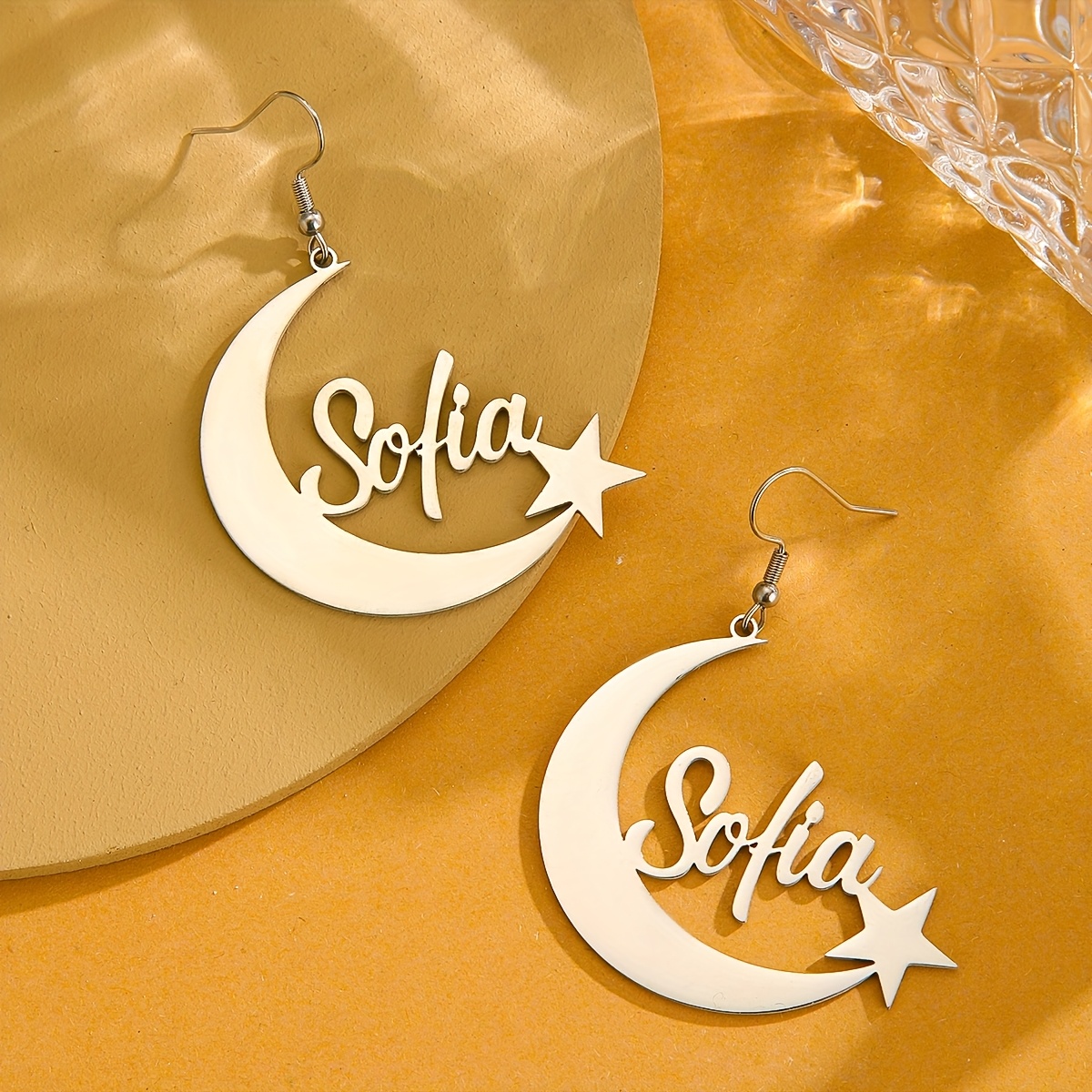 TEMU Pendientes de personalizado, luna de moda, hechos de acero inoxidable, joyería para mujeres, perfectos para usar y regalar