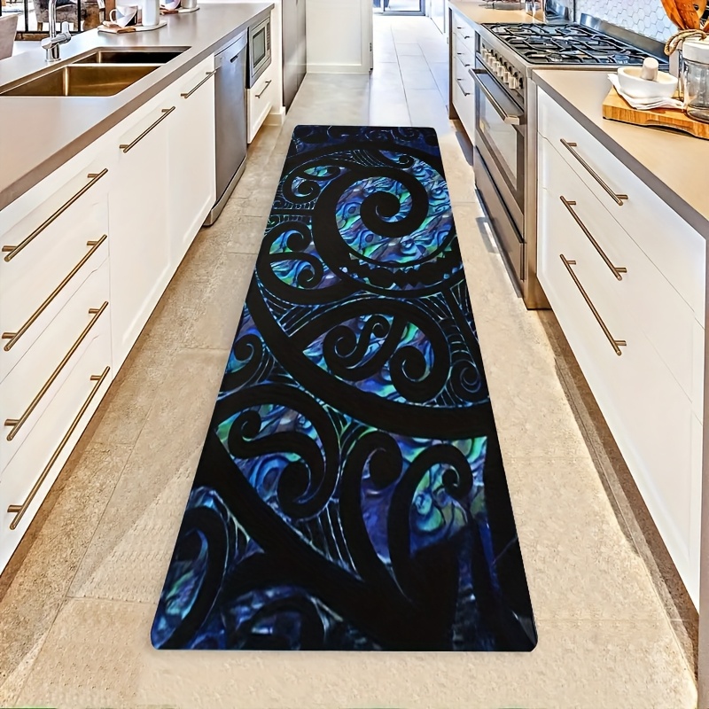 TEMU 1pc New Zealand Maori Wavy Koru Long Mat Kitchen Rugs - Mat, Machine Washable Lightweight Polyester Bed Cover, Suitable For Bedroom Or Balcony
