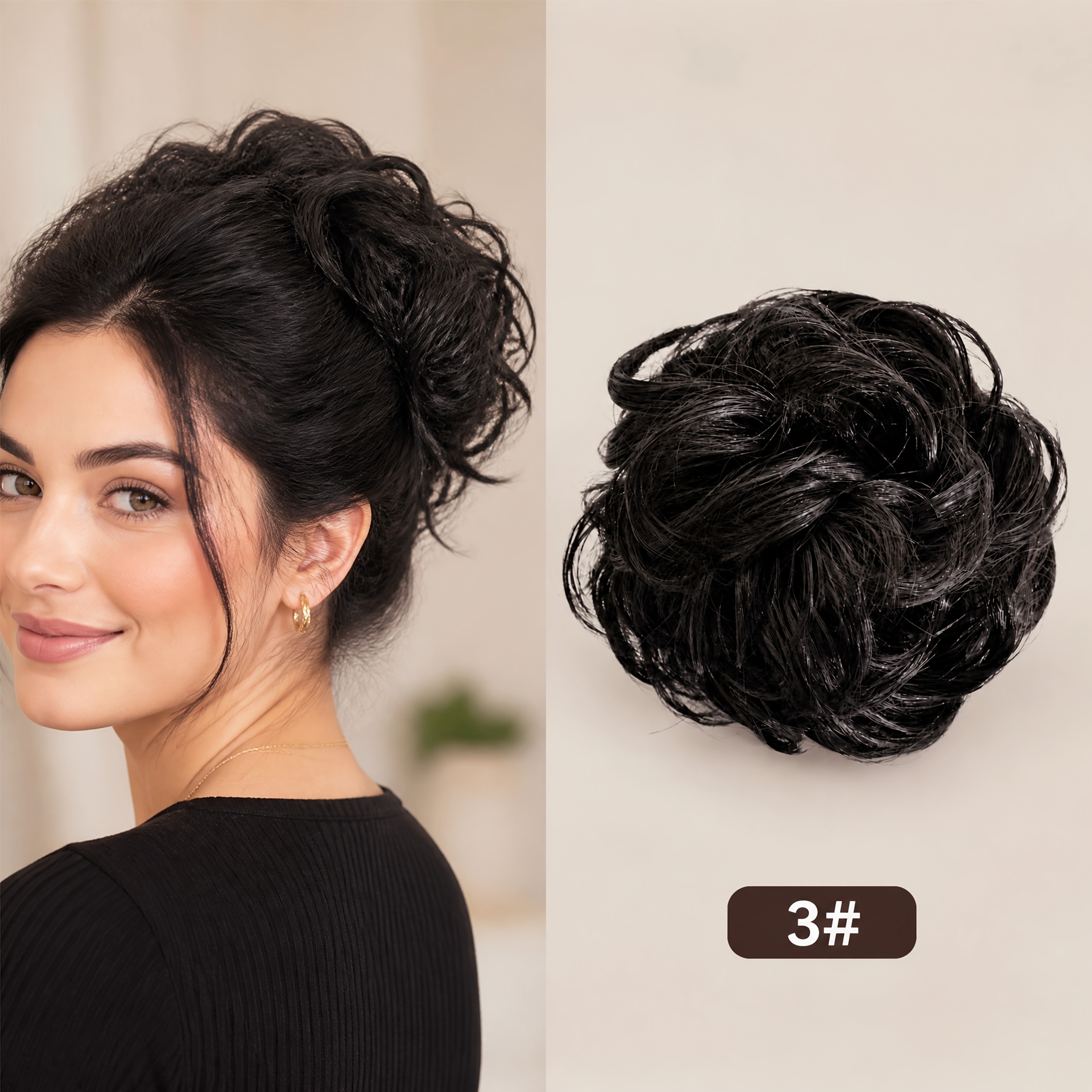 TEMU Chuhexiang Women's & Men's Natural Looking Messy Bun Hairpiece Wig - Low-temperature Fiber Curly Updo Scrunchie Suitable For Daily, Gym, Party,