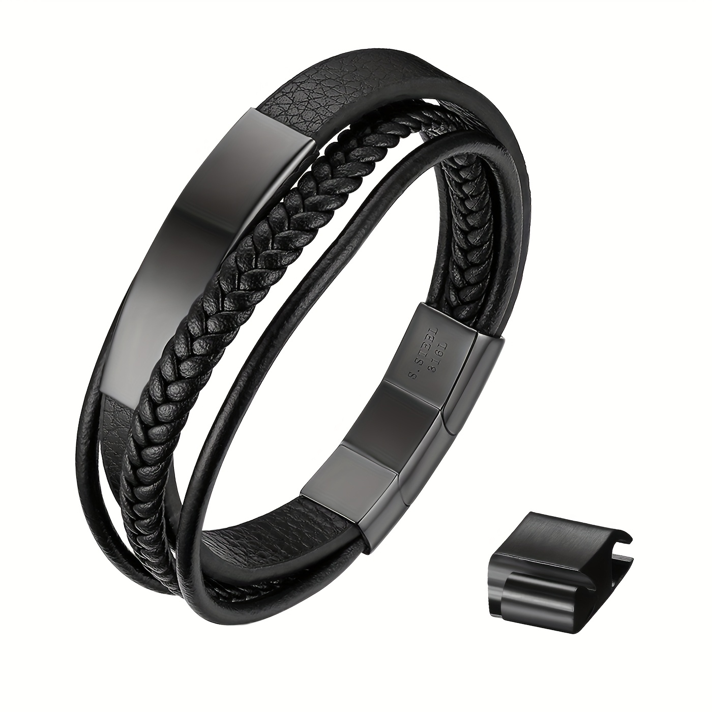 A Woven Bracelet Designed For Men, Equipped With A Curved Brand Clasp. Its Adjustable Length Makes It An Ideal Present For Men