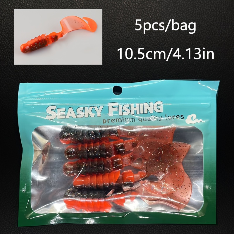 TEMU 5-pack Lure Bait, Large Wavy Tail Grub Soft Bait, 10.5cm/4.13in/7g, For Fish, Pale , Saltwater Fishing, Bionic Fish Lure, Fake Bait, Fish