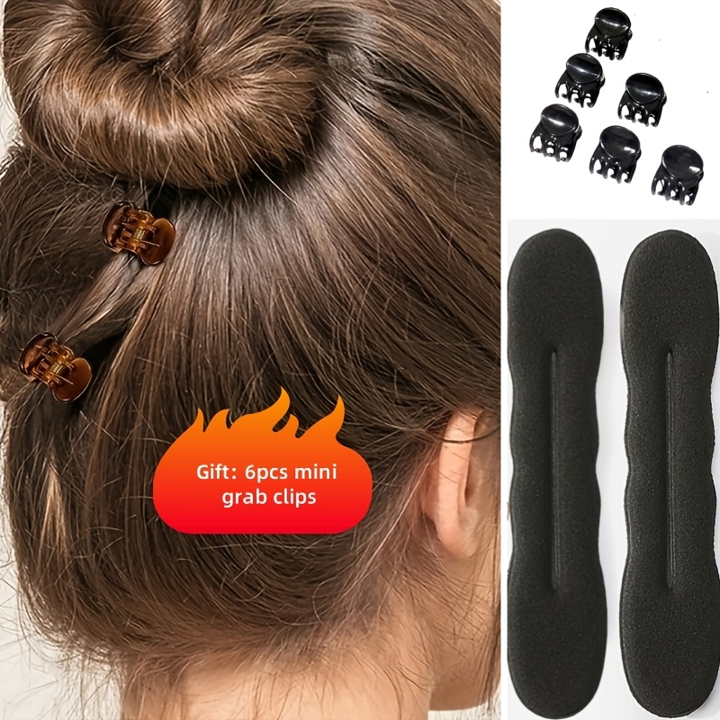 TEMU 2 Piezas de Anillos de Esponja para Moños + 6 Mini Pinzas, Herramientas Ergonómicas de Plástico para Peinados de Mujer, Mini Pinzas para Moños