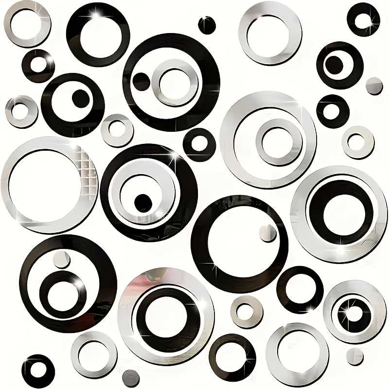 Image of 72pcs Acrylic Decorative Mirror Wall Stickers Large And Small Rings, Suitable For Walls, Homes, Hotel Decoration, Gyms, , Yoga Rooms, Bedrooms, Interior Decoration, Wall Decoration Christmas Halloween
