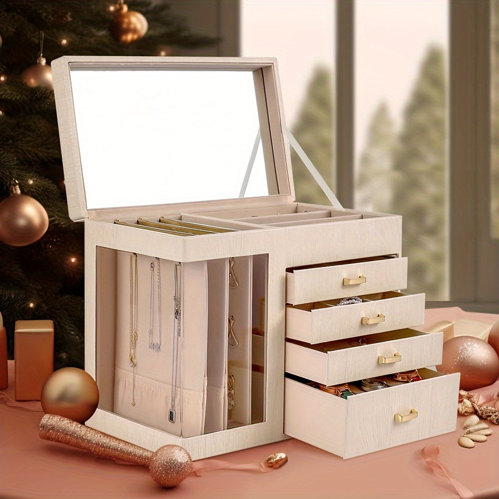 a large 5 layer jewelry organizer for women with a transparent window a storage box for necklaces and jewelry featuring 4 drawers   for thanksgiving halloween valentines day or christmas for your wife or girlfriend jewelry boxes Product details 0