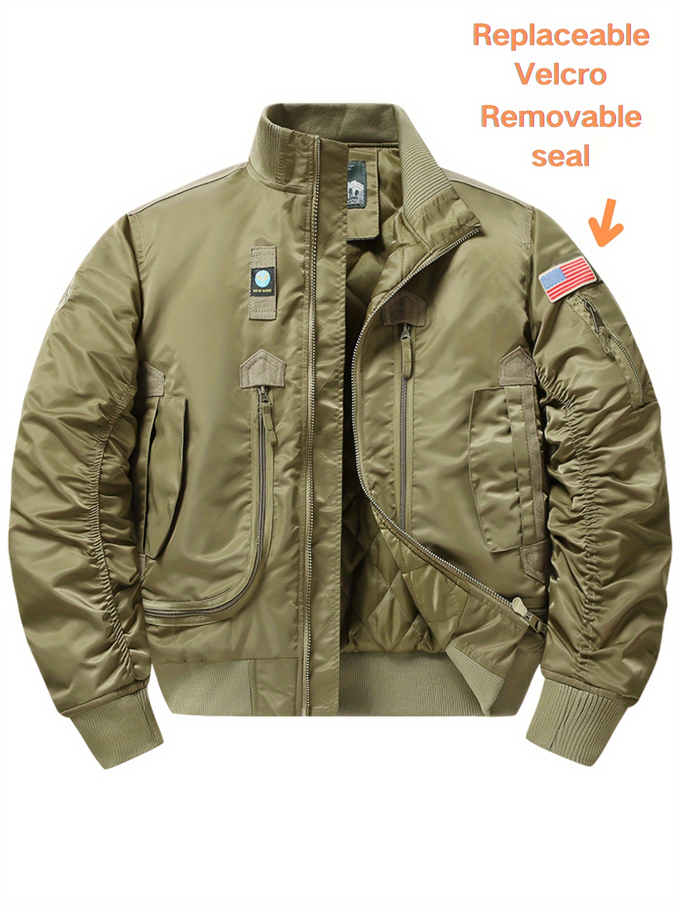 *'S MA1 Jacket for Spring And Autumn 2025 a Large Size Collar,  Workwear Style, Embroidered Cool Baseball Coat, Thickened And Fleece-Lined 