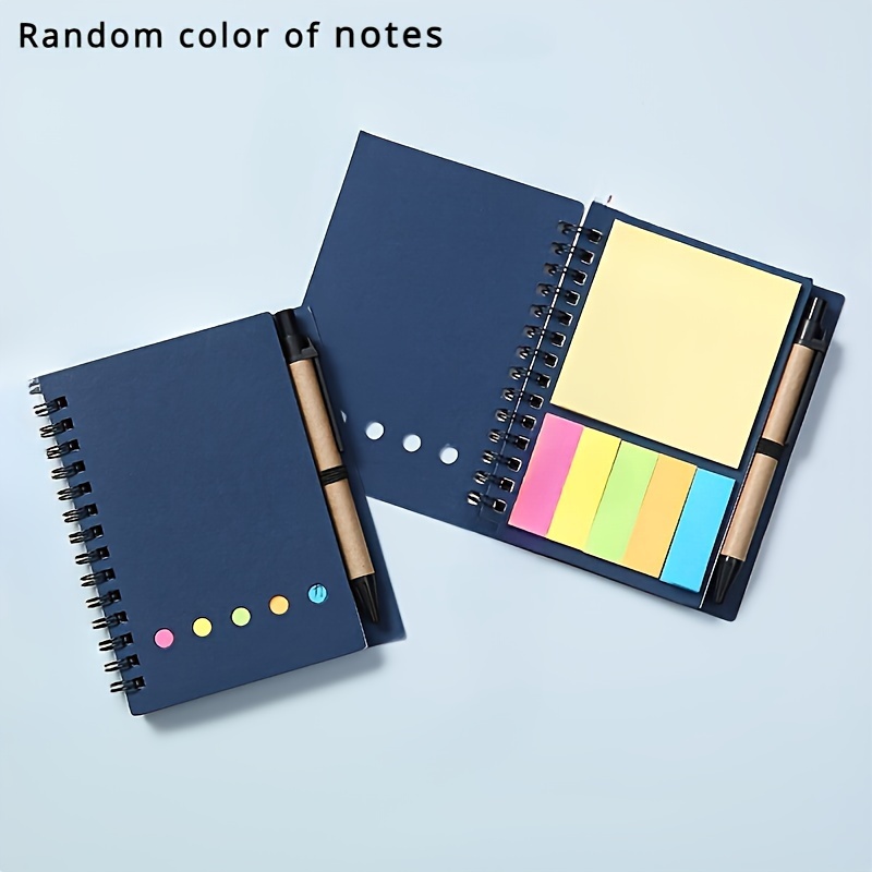 TEMU Spiral Pocket Notebook With Pen Holder, Sticky Notes & Colored Index Tabs - Durable Brown Paper Cover Notepad - 4.1