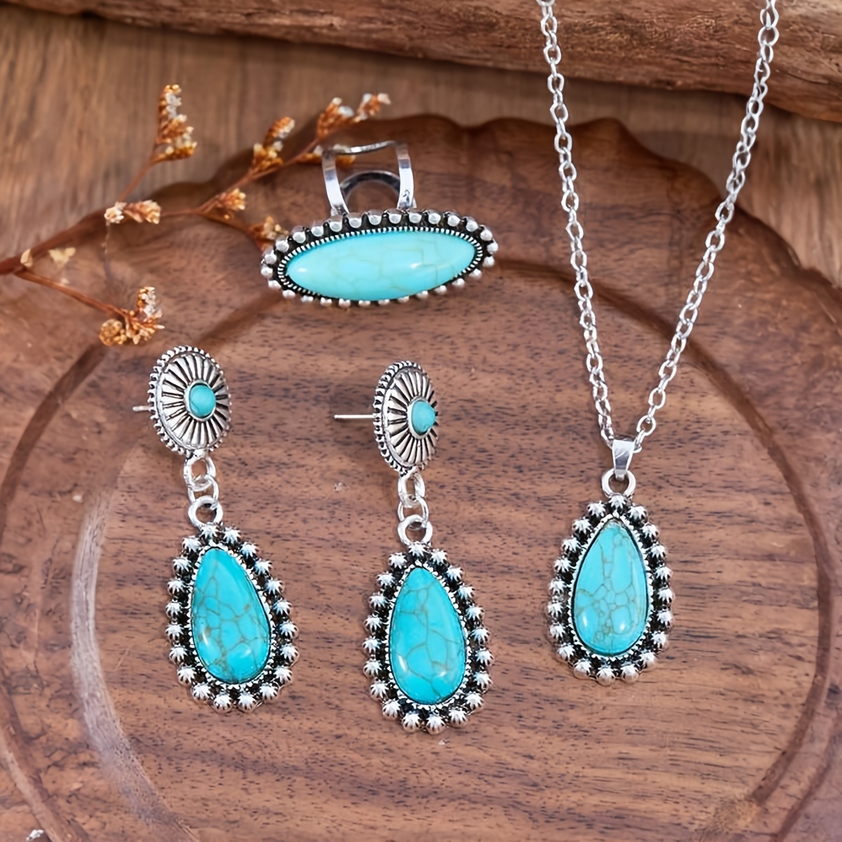 4pcs fashion vintage western cowgirl synthetic turquoise  display picture 1