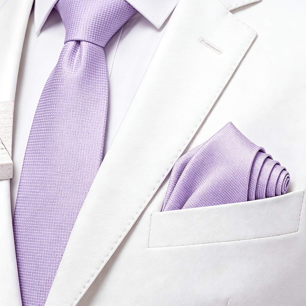 TEMU Men's 2pcs Set: Small Check Pattern Tie And Pocket Square, Versatile Solid Color Necktie Set For Business Formal Wear And Weddings