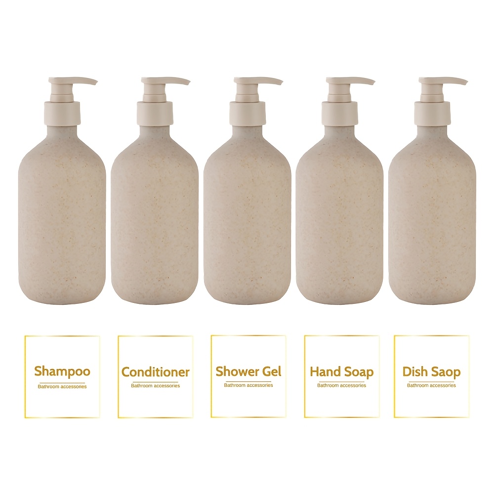 TEMU 5pcs 500ml Wheat Straw Material Large Capacity Dispenser Bottles, With 5pcss Classification Labels, Refillable Plastic Empty Bottles, Universal