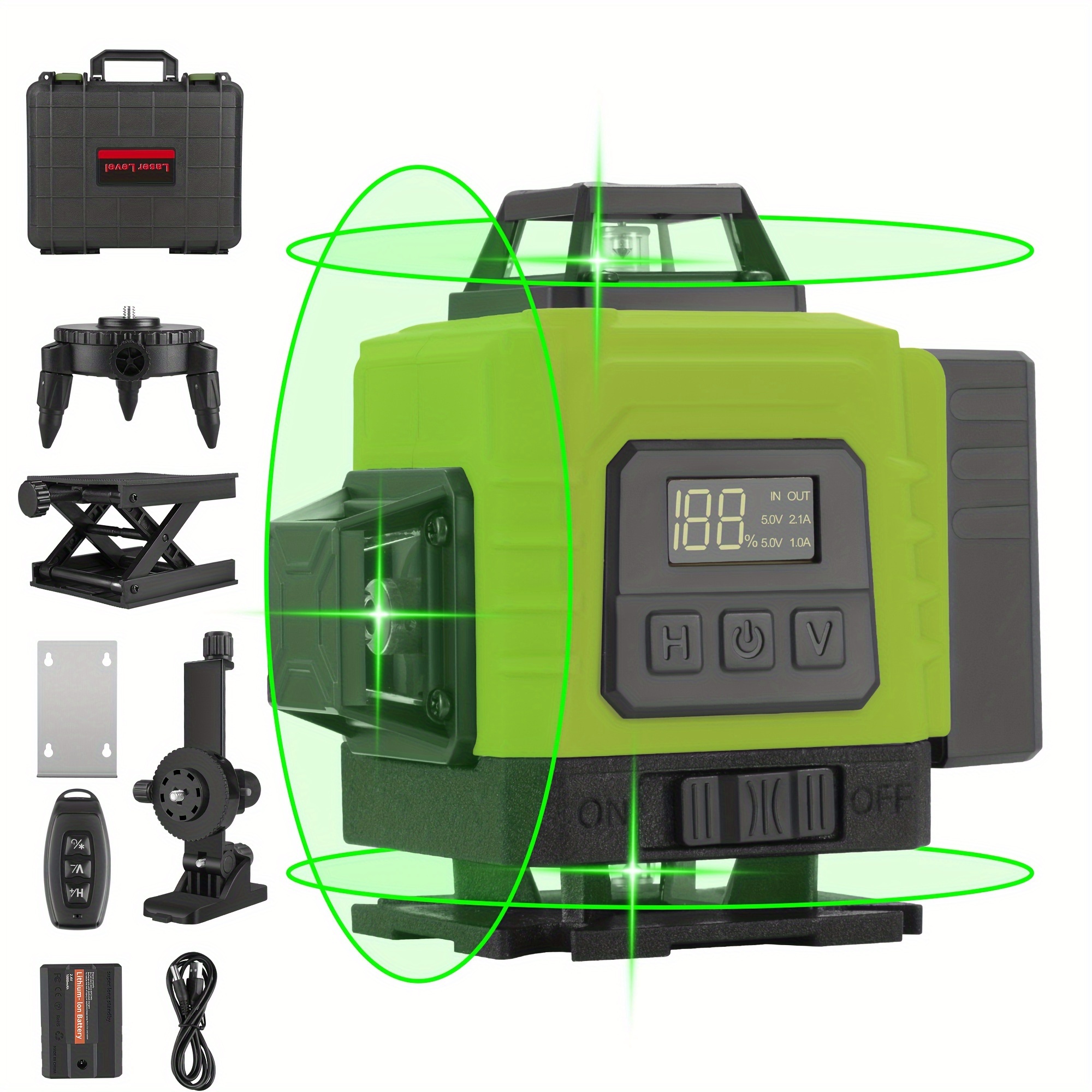 

1 Set Laser Level 16 Lines 4d Self-leveling Horizontal And Vertical Cross Super Powerful Green Beams, Rechargeable Lithium Battery, Measuring Tool