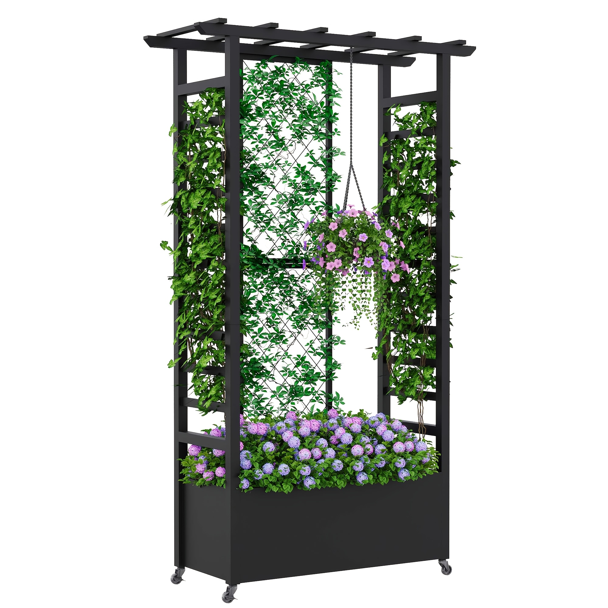 Image of Raised Garden Bed With Trellis Metal Planter Box Outdoor Plant Stand Vertical Climbing Plants For Patio Balcony Garden Backyard