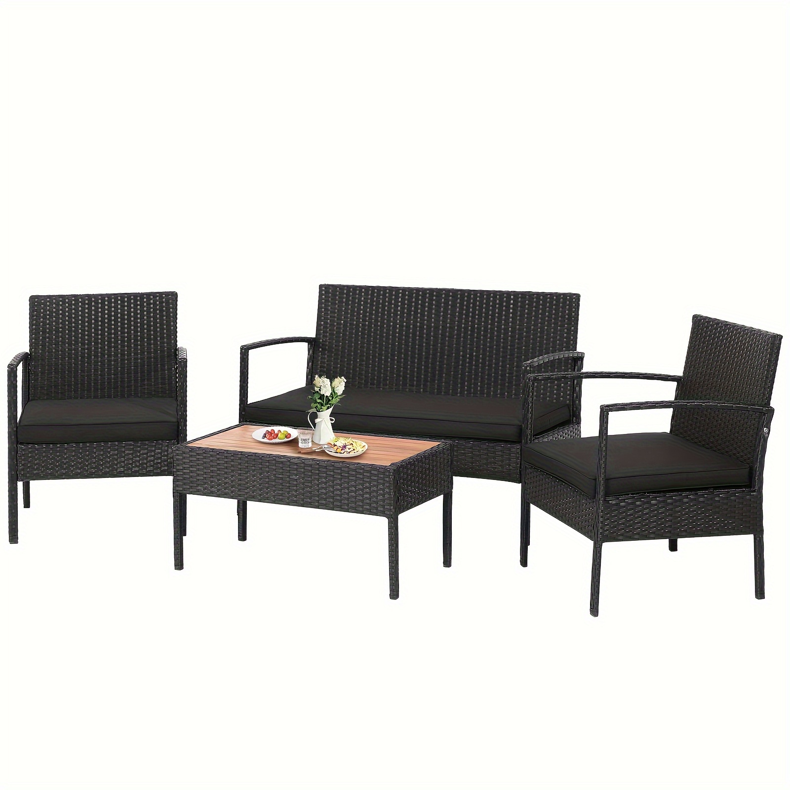 

Costway 4pcs Patio Rattan Furniture Set Cushioned Chair Wooden Tabletop Black