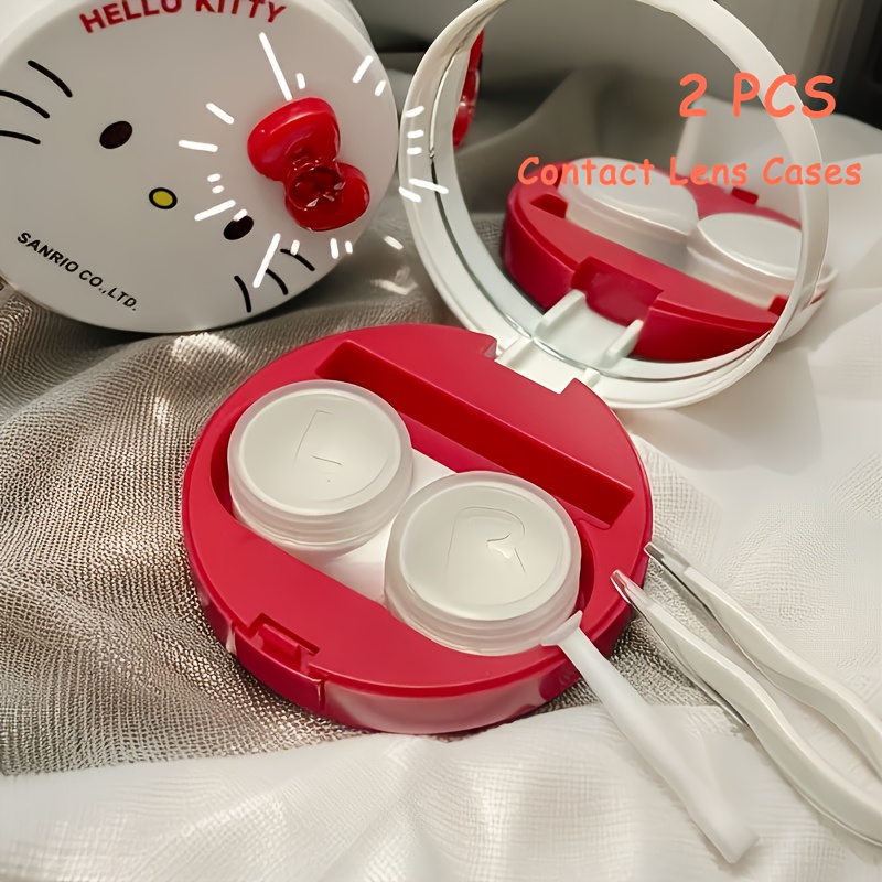 2pcs Sanrio Contact Lens Cases, Red/Pink, with Mirror - Ideal as Contact Lens Companion Cases, Care Holders & Storage Boxes. d Adorable Cartoon Patterns for Stylish Contact Lens Care. Portable, Compact, Lightweight - Perfect for Daily Use.