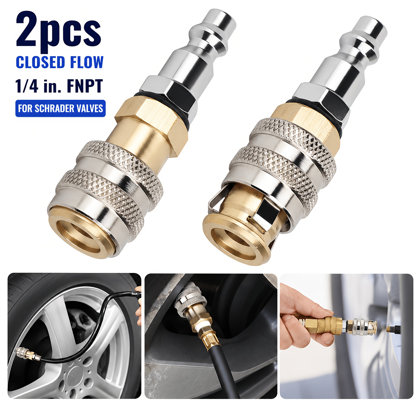 TEMU 2pcs Closed Flow Copper Tire Air , 1/4 Fnpt Female Thread, Quick Connect Design, Max Pressure 250 Psi, Heavy-duty Alloy Build, For Car, Truck,