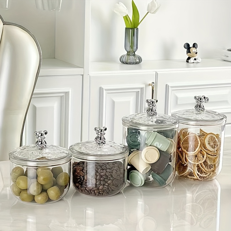

1pc Storage Container, Reusable Airtight Clear Plastic Jar With Lid, Food Grade Moisture Proof Flower Tea Jar, For Candy, Dry Food, Coffee And Nuts, Kitchen Organizers And Storage, Kitchen Accessories