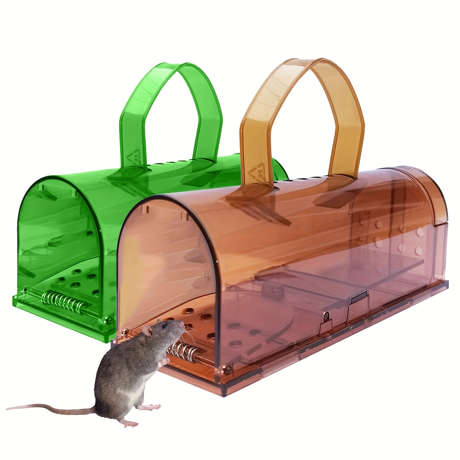 

2-pack Humane Rat Trap, Reusable Plastic Rodent Cage, Mouse Catcher With Air Vent & Feeding Box, Mechanism Gate & Pedal, Non-electric Pest Control For Indoor Use