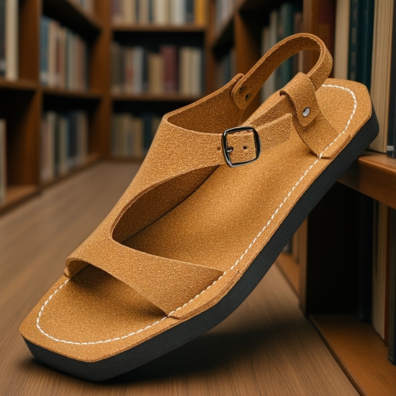 mens summer sandals slip on lightweight breathable pu upper with adjustable strap non slip thick   sole for casual beach outdoor wear yellow tan eu 38 47 strappy sandals minimalist   durable   insole vacation shoes    able footwear travel shoes Product details 2