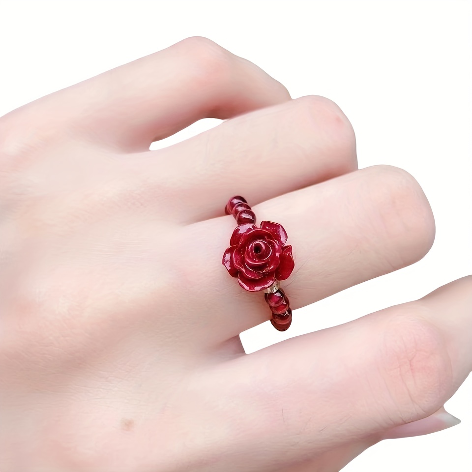 Couple's Ornament, Unisex Garnet Ring, Secure Elastic Bracelet, For Teenager
