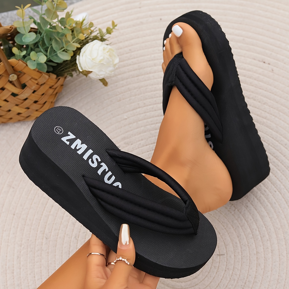 TEMU Summer Wedge Flip-flops For Women, Stylish And Comfortable Sandals., Women Shoes