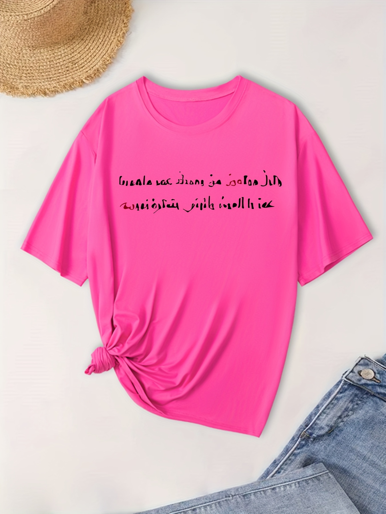 Slogan Print T shirt Plus Size Casual Short Sleeve Top - Temu Canada