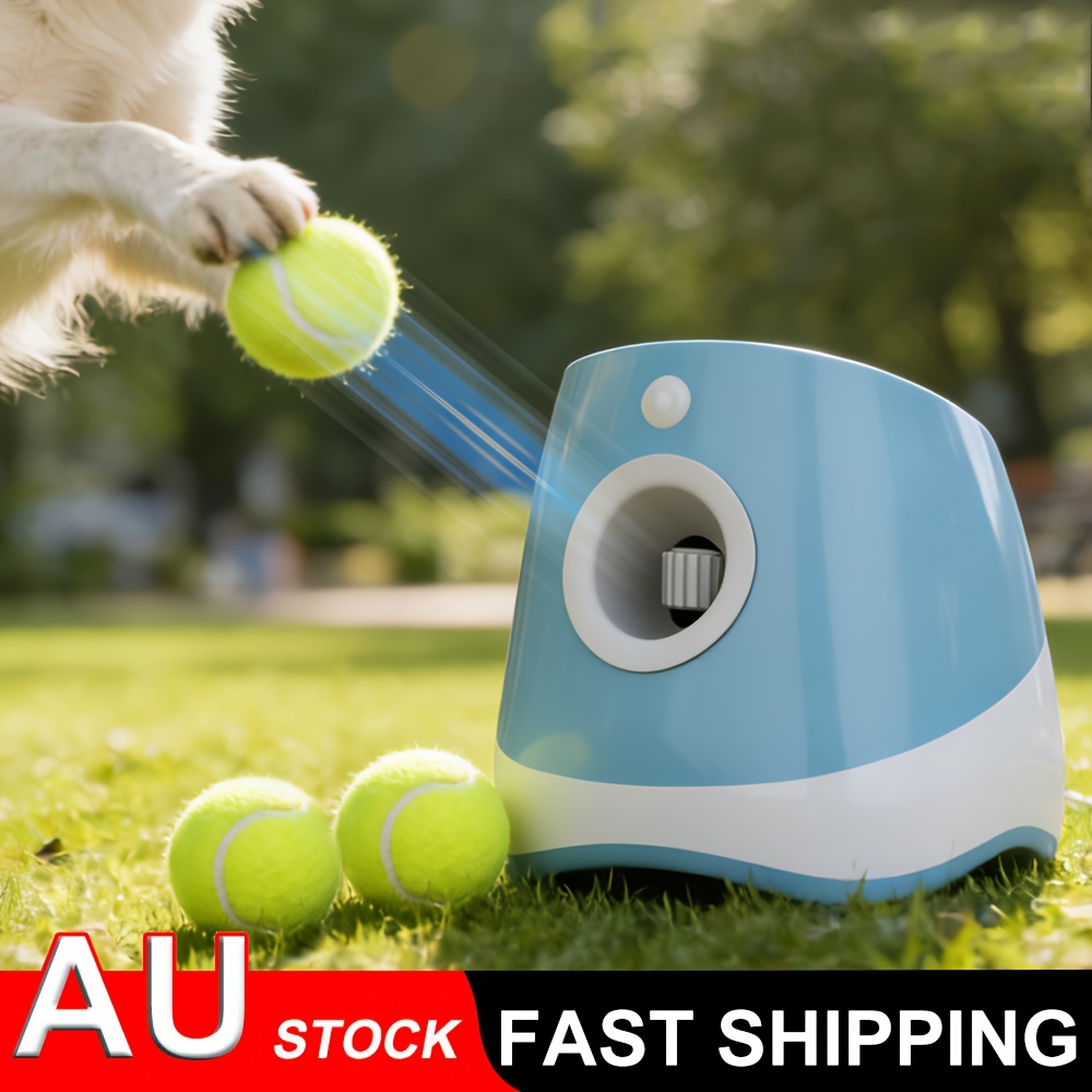 automatic dog ball thrower launcher with 6pcs tennis balls 2 inch 6 balls 3 launch distances interactive dog   toy for small and medium dogs portable blue
