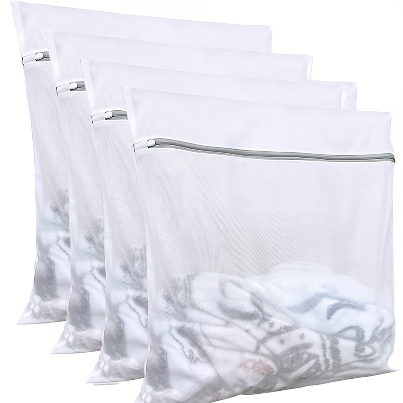 Temu Set Of 4 Xxl Polyester Mesh Laundry Bags With Durable Zippers, Versatile Rectangular Elegant Laundry Bags Suitable For College, Dorms, And-image