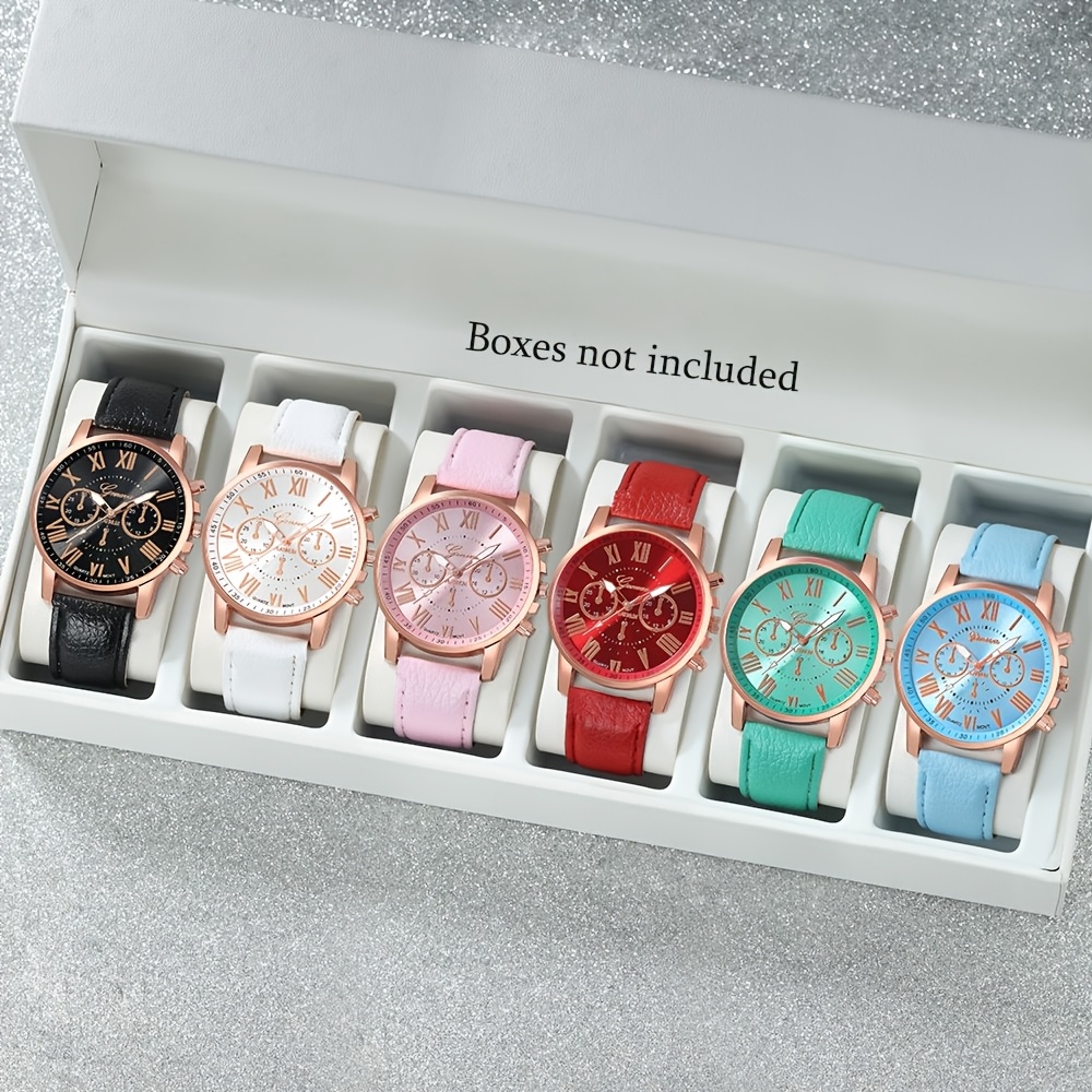 6 stuks MSCXDK Nieuwe Dames Business Luxe Mode Quartz Horloges, Ronde Wijzerplaat, Quartz Uurwerk, voor Dagelijks Gebruik en Formele Gelegenheden Polshorloge, Verjaardagscadeau, Jubileum, Afstudeercadeau - Luxe Design, Modieus Exquise, Feest, Valentijnsdag