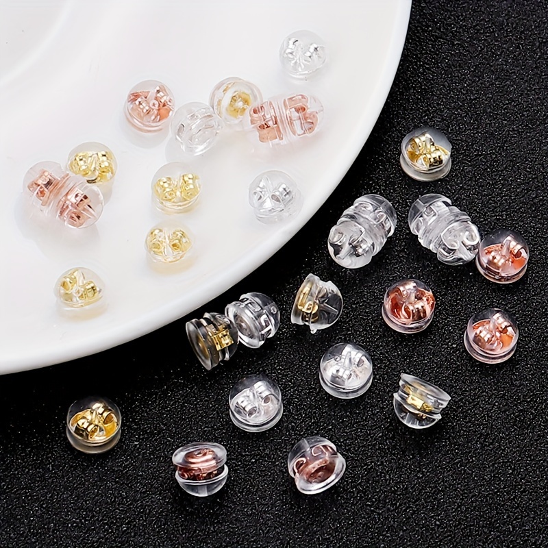 FAMIDIQGO Lot De 12 Fermoirs Sécurisés Pour Boucles D'oreilles, En Silicone, Hypoallergéniques, De Rechange Pour Boucles D'oreilles Pendantes, Argenté/ Doré