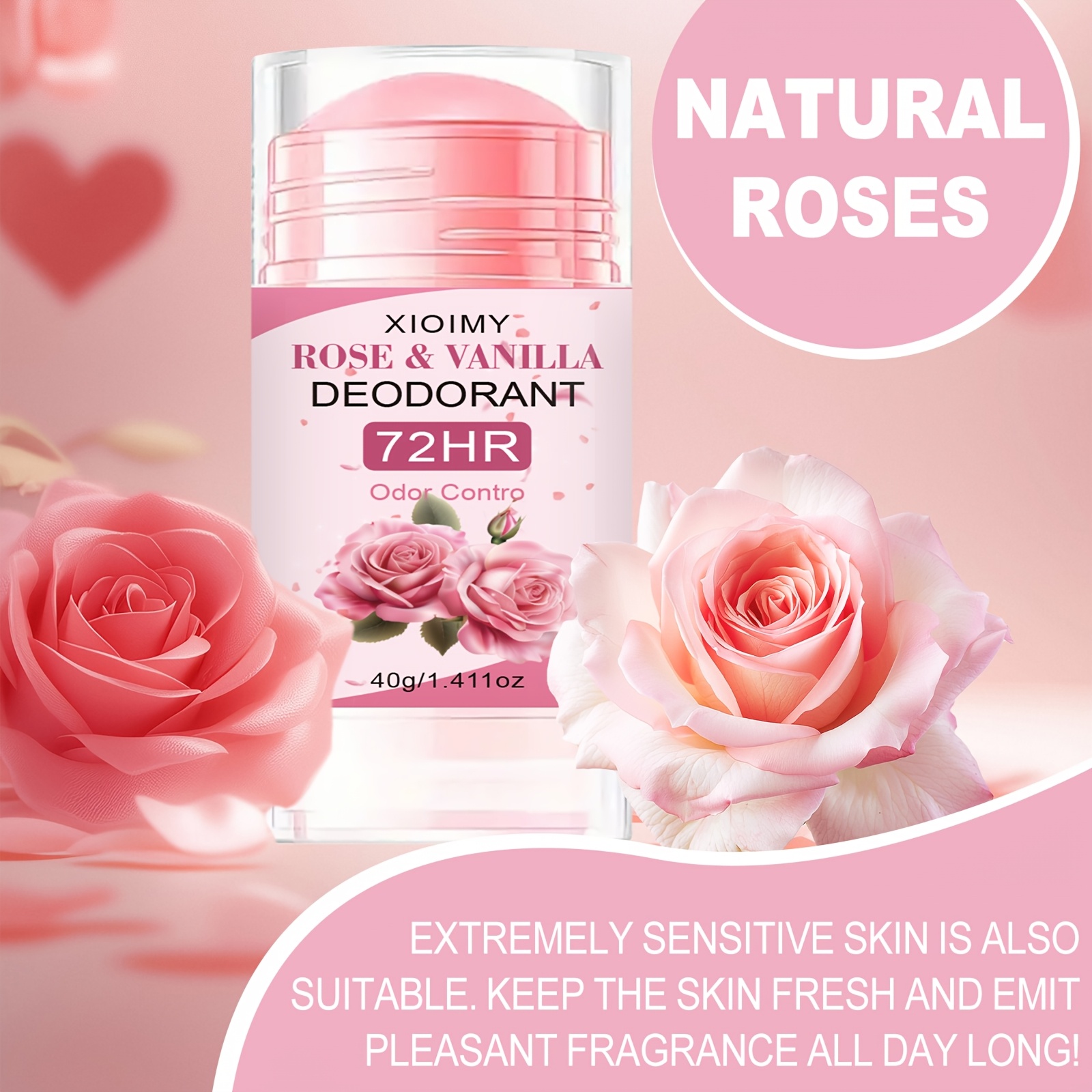 [Parfum de lungă durată de 72 de ore] Balsam deodorant cu trandafir 1.411oz, elimină mirosul corporal timp de 72 de ore, cu un parfum proaspăt de trandafir. Potrivit pentru axile, corp, zone intime, miros corporal persistent și mirosuri neplăcute