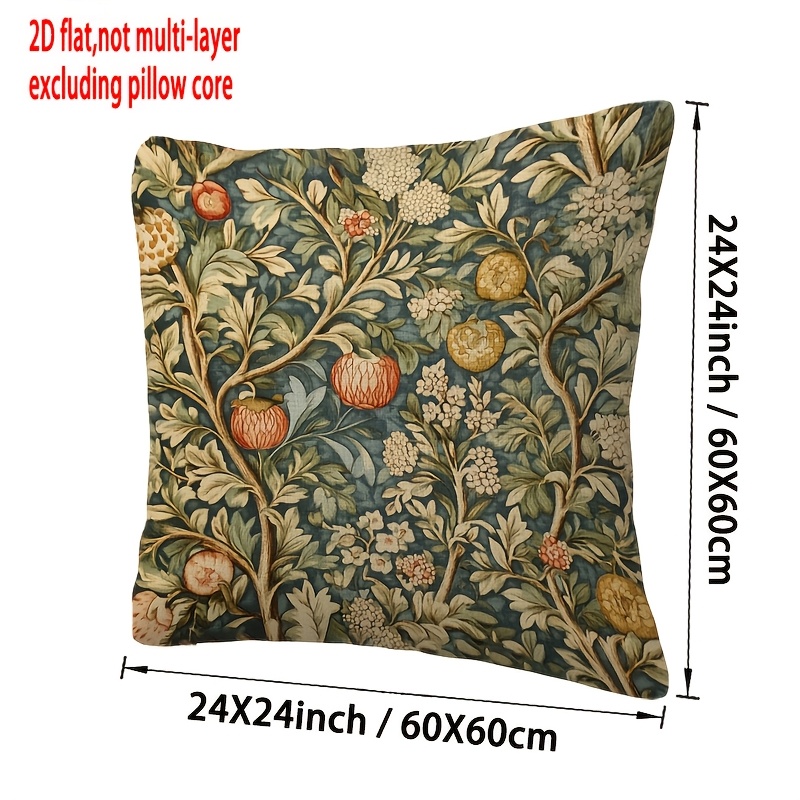 TEMU 2d Flat - William Style Floral Throw Pillow Cover, 2d Flat Print, Zipper Design, Contemporary Traditional Polyester Throw Pillowcase, Machine