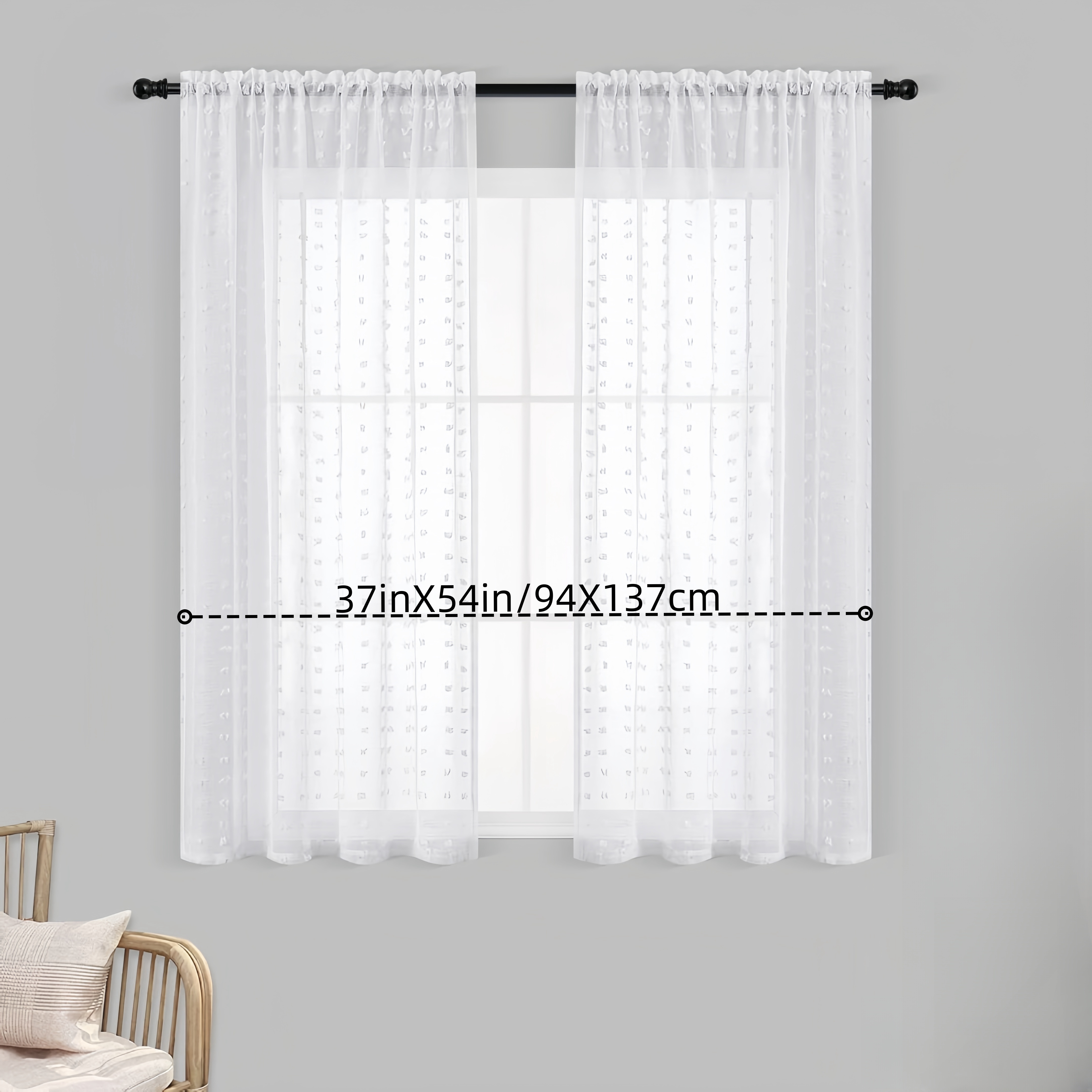 2-panel Translucent Curtain Set Bohemian Filter Shag Tufted Curtain For Living Room Bedroom