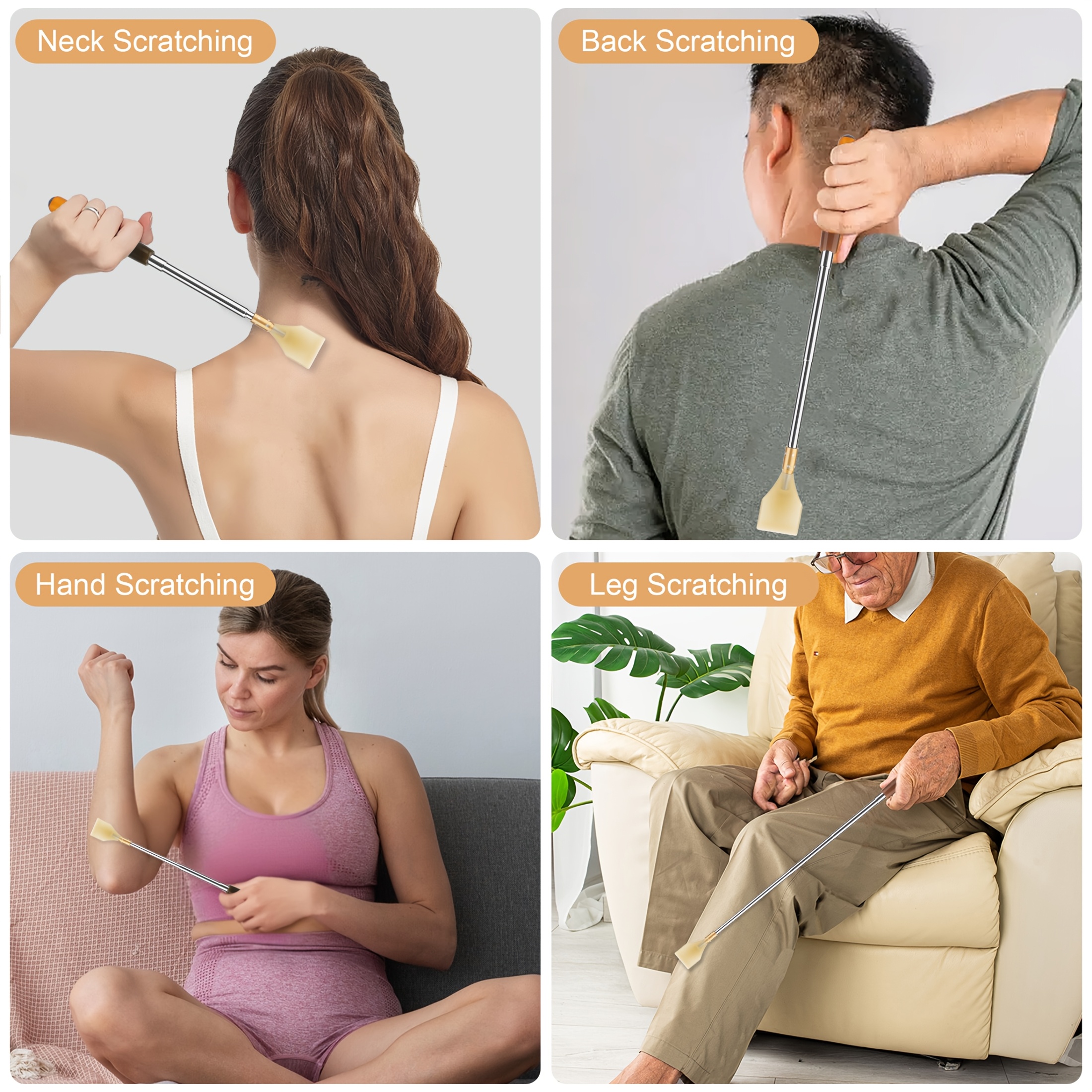 2pcs telescopic back scratcher extendable stainless   scratcher portable handheld massager gift for men women Product details 2