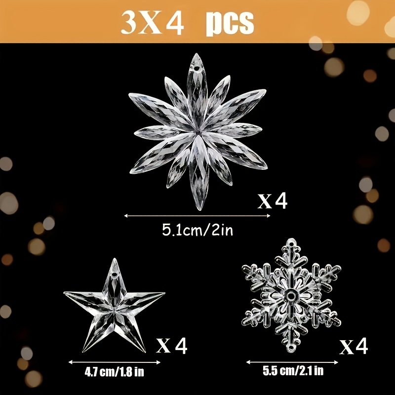 TEMU 12 Holiday Christmas Tree Ornaments - Snowflake And Star Pendants, Acrylic Hanging Decorations, Suitable For , No Electricity Needed, Easy To