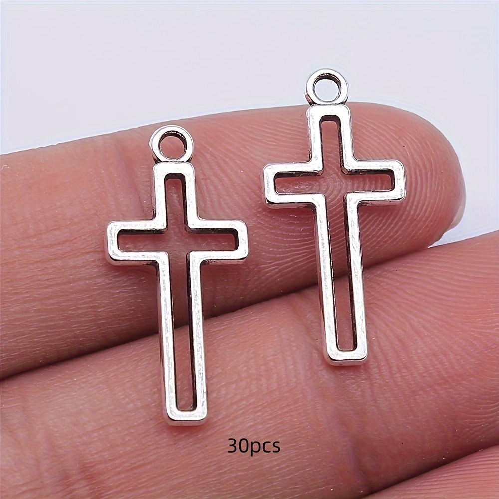15/30pcs Multicolor Hollow Cross Charm Pendant Retro Handmade Jewelry Additions Clothing Additions 11x24mm
