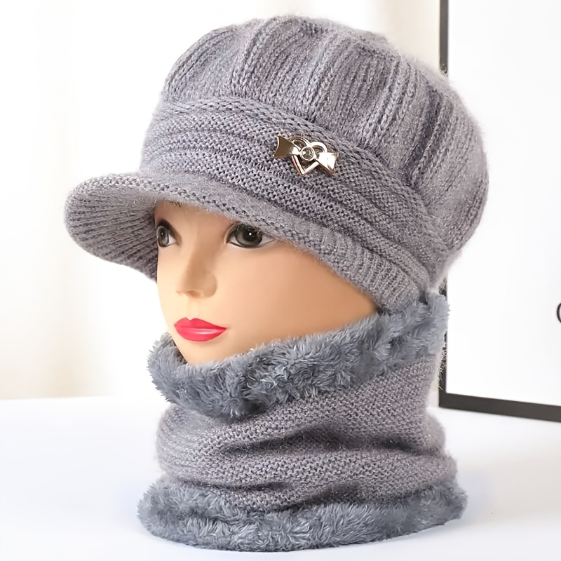 

Women's Winter Knit Beanie Set With Fleece , Breathable Acrylic, Stretchy, Gift Idea For Mom, Grandma, Or Any Occasion