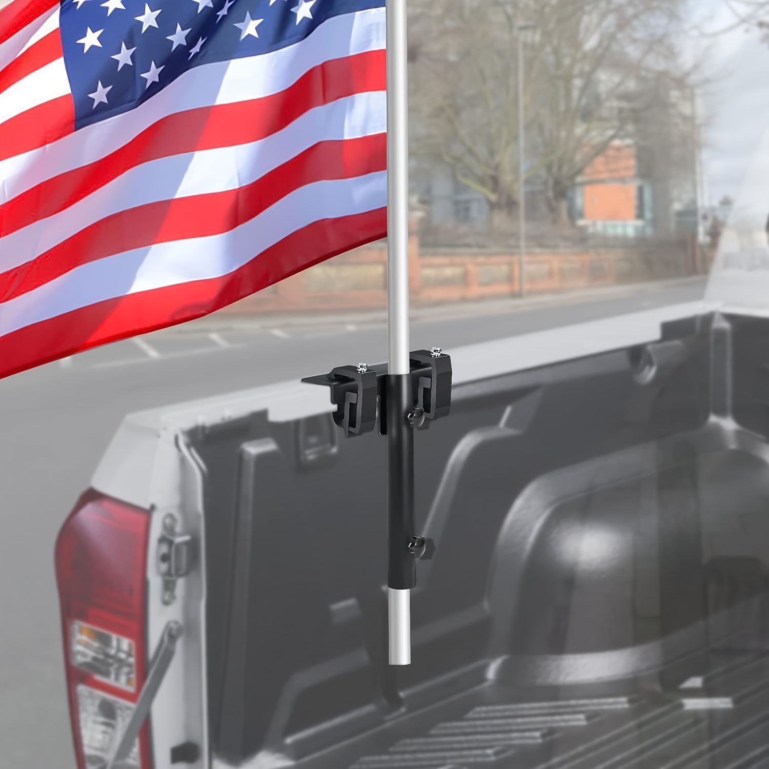 

No Drilling Side Flag Pole Mount Kit For Truck Bed, Universal Black Flagpole Holder Fit Up To 1.5" Pole