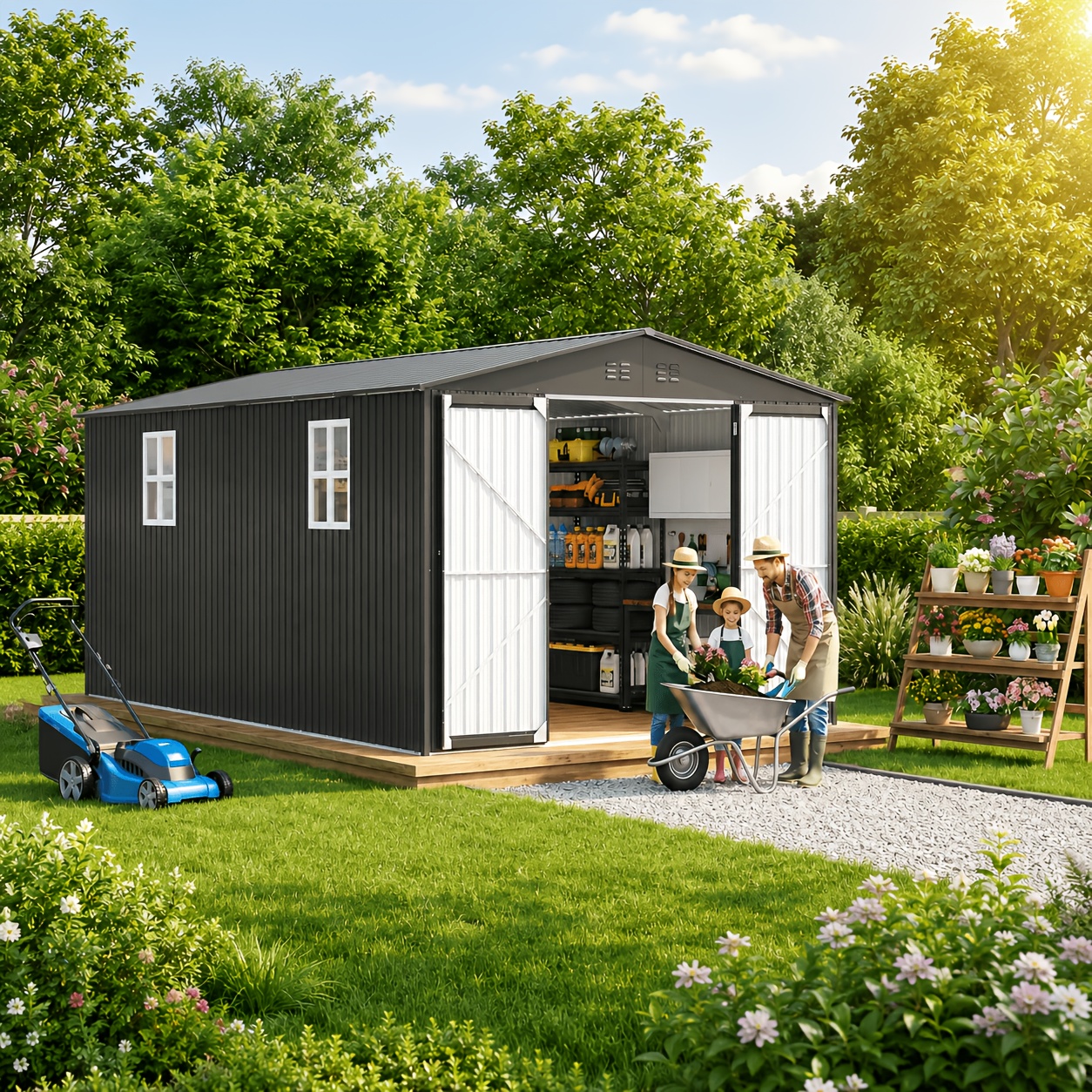 12ft x 20ft metal storage shed with sloped   lockable door black Product details 0