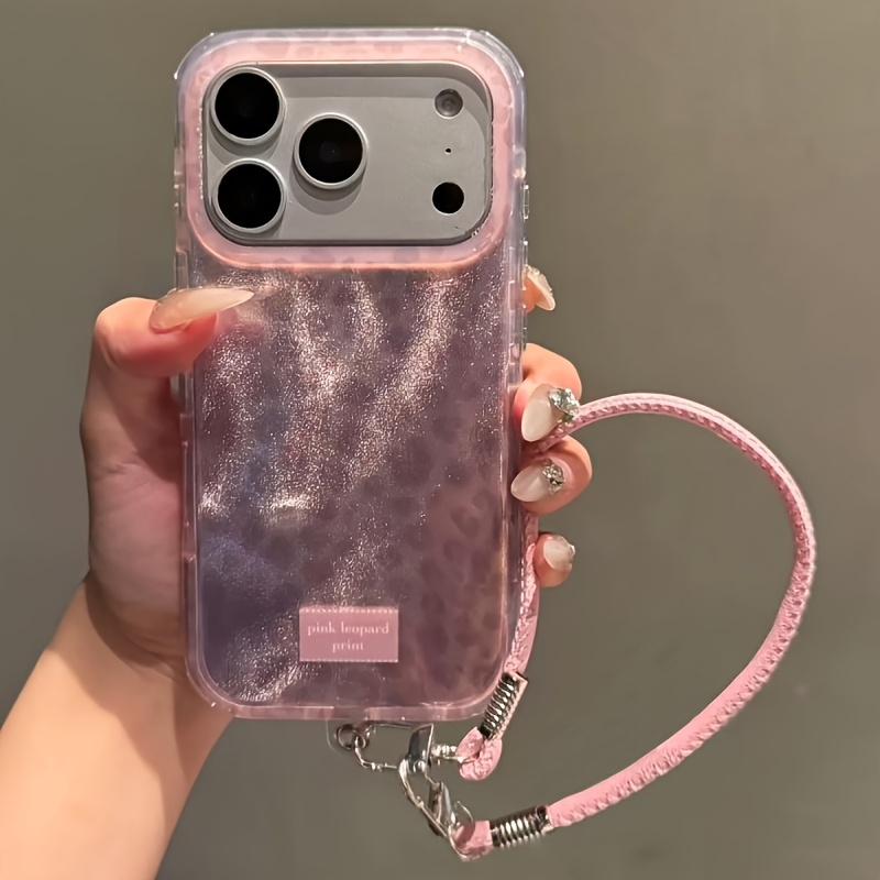 TEMU Custodia per telefono - Custodia per leopardata delicata gamma, con cordino rosa, adatta per iPhone 17, adatta per iPhone 17 Pro Max, adatta per