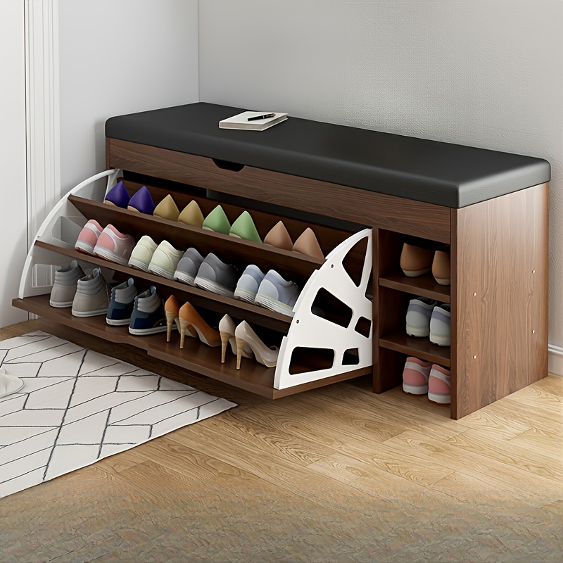 recycled wood shoe cabinet seat multi functional entryway Temu